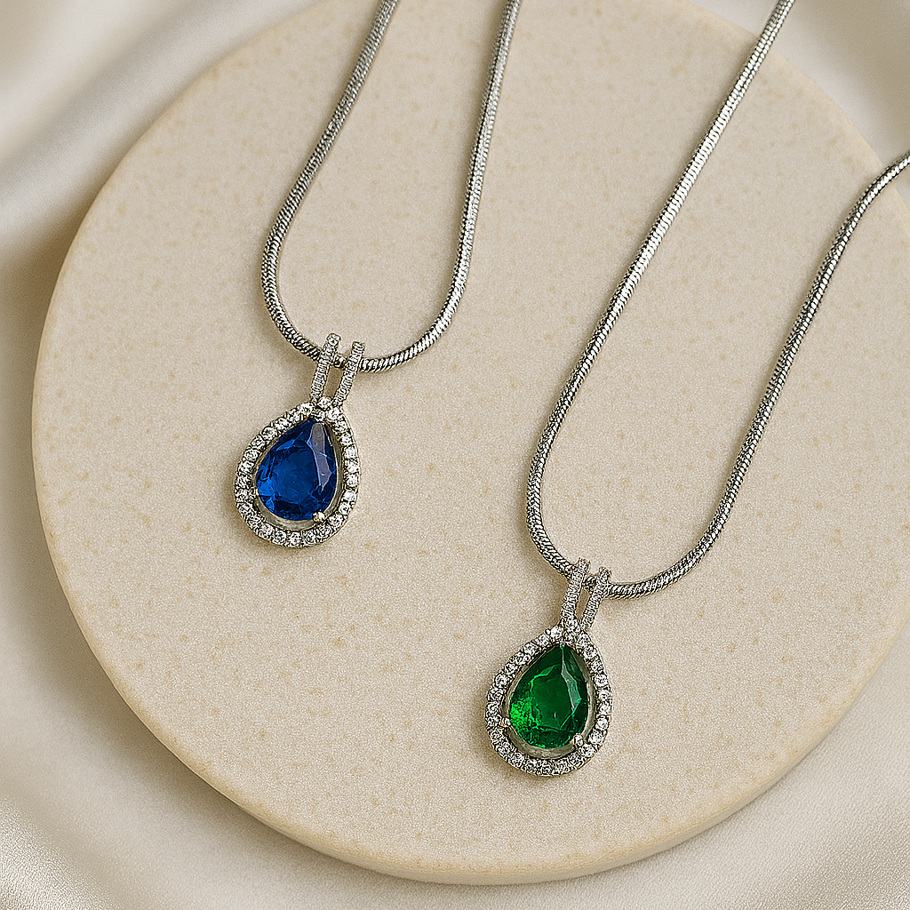 TearDrop Glow – American Diamond Pendant Necklace