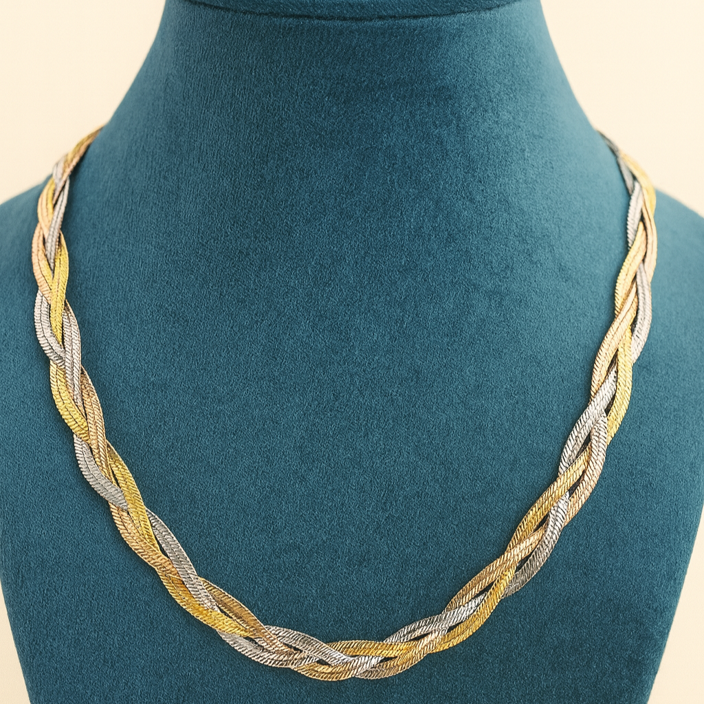 Tri-Color Braided Chain Necklace