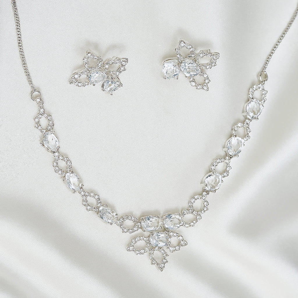 Elegant Floral-Cut CZ Necklace Set