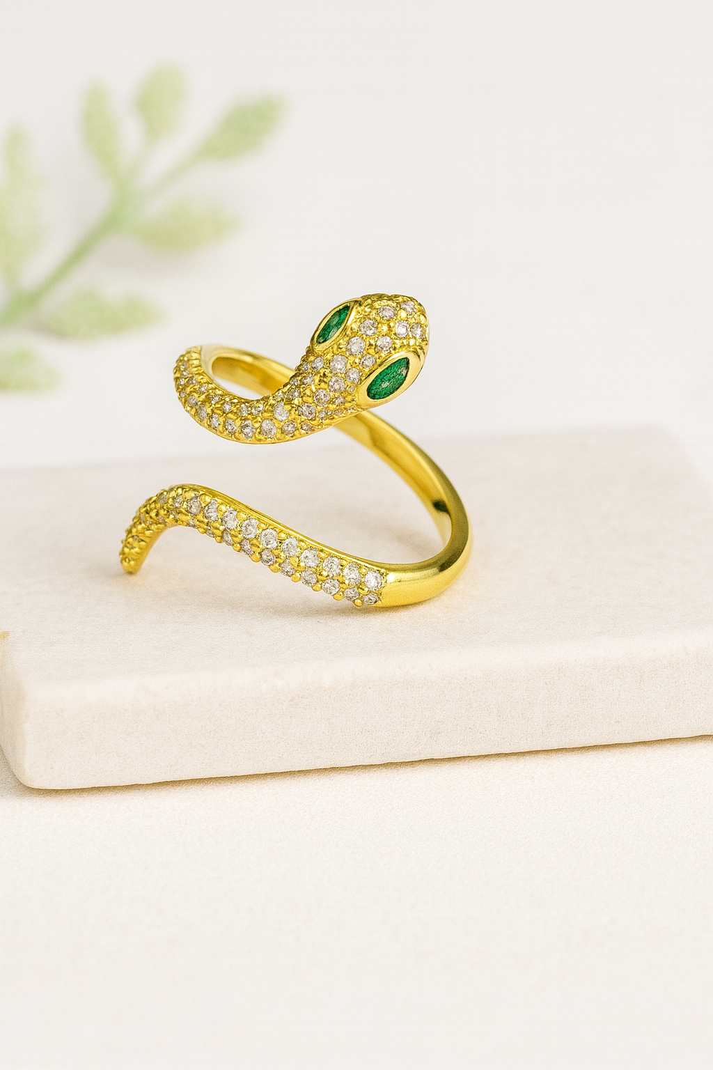 Emerald-Eyed Snake Gold Ring