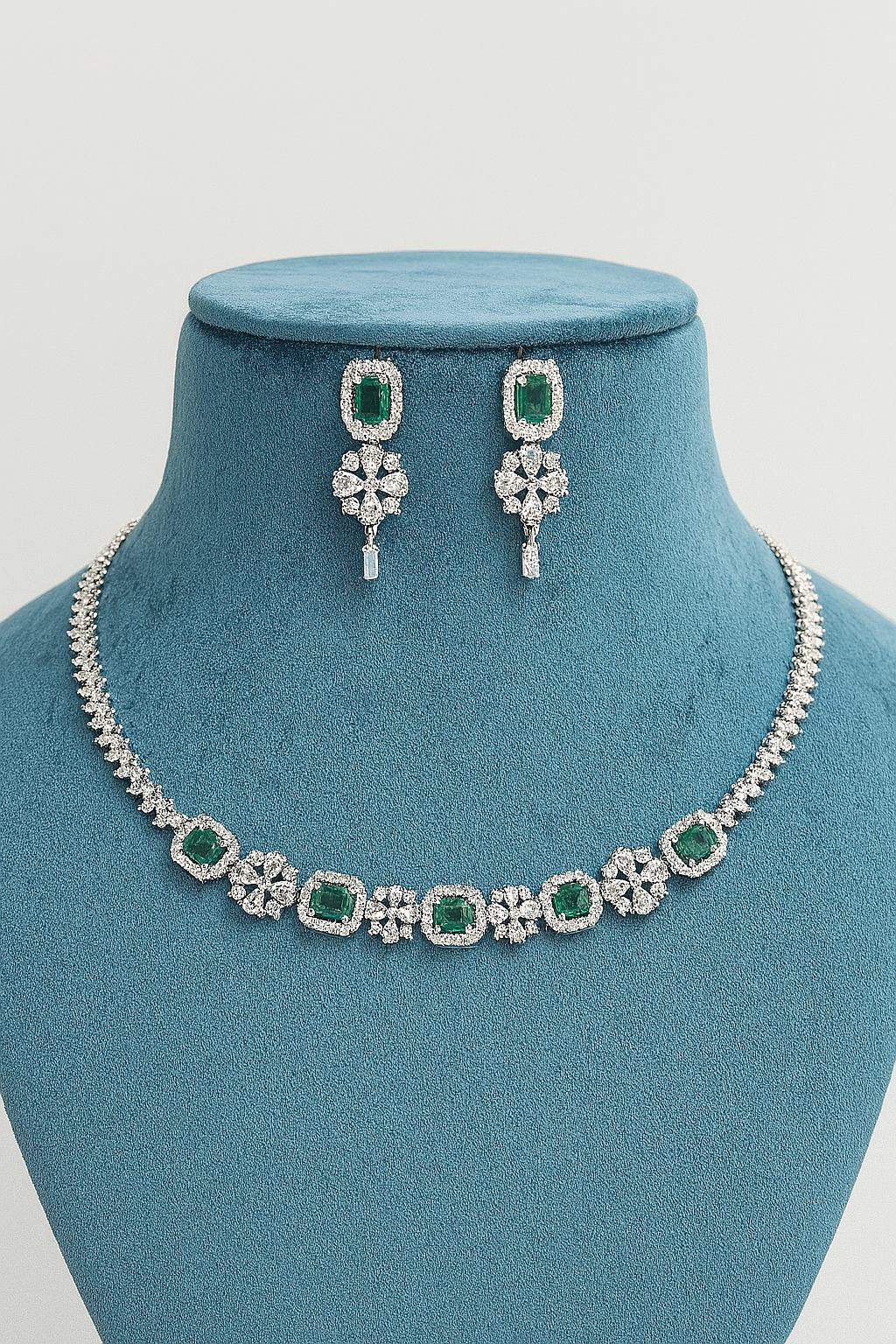 Emerald Grace – American Diamond Necklace Set