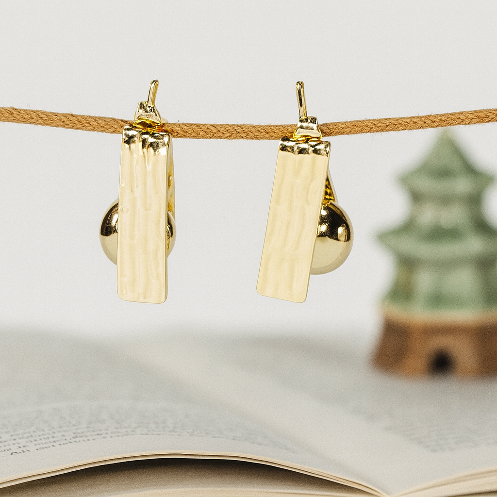 Gold Hammered Strip Dangle Earrings