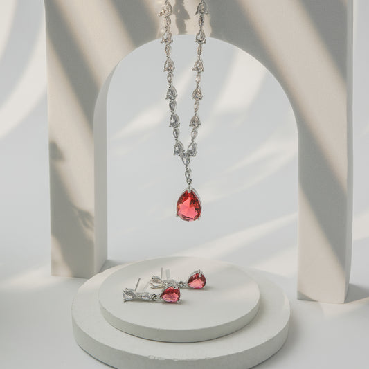 Scarlet Drop – American Diamond Necklace Set