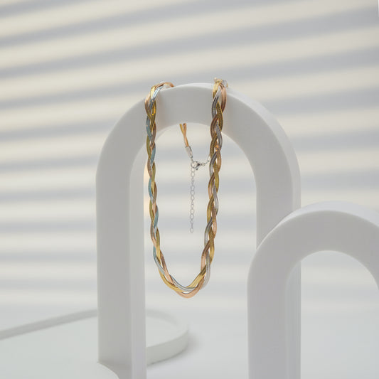 Tri-Color Braided Chain Necklace