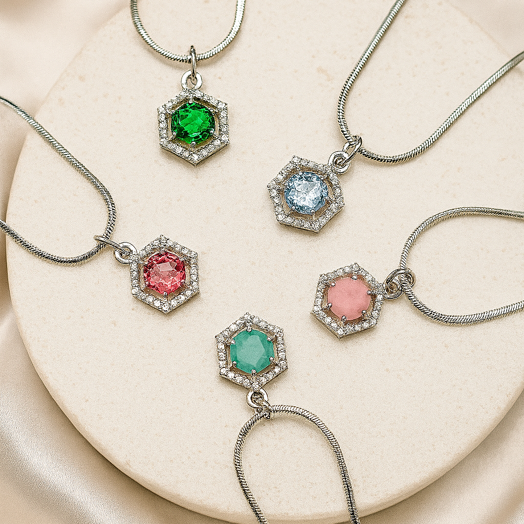 LunaGlow – Hexa Gemstone Pendant Necklace