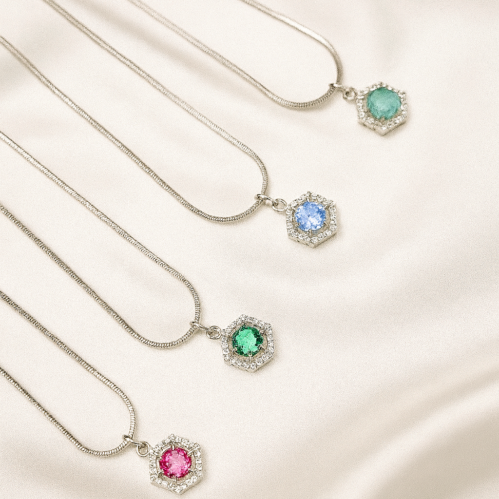 LunaGlow – Hexa Gemstone Pendant Necklace