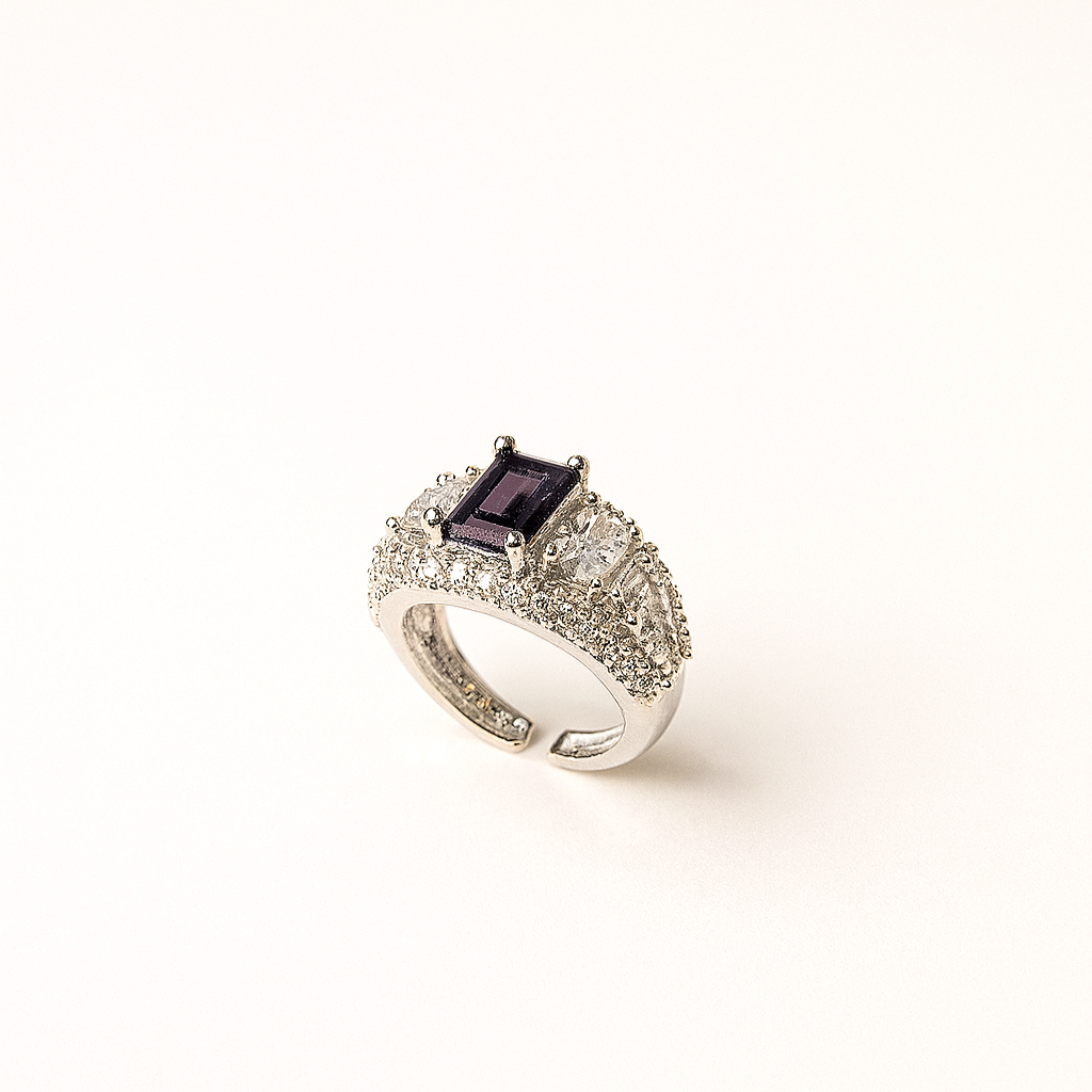 Luxe Prism –  Rectangular Crystal Ring with American Diamonds