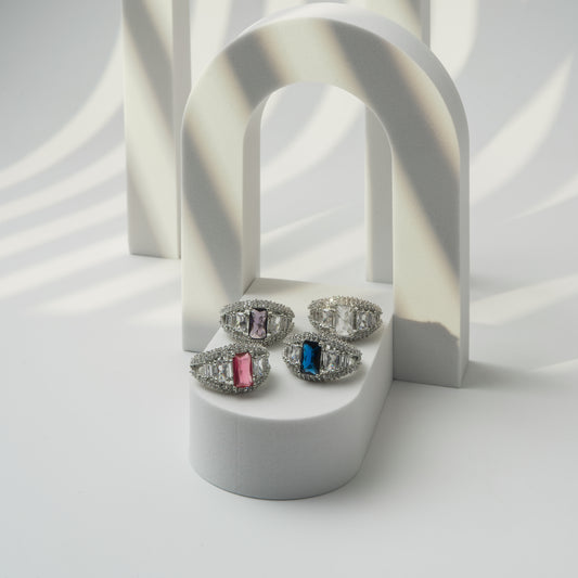 Luxe Prism –  Rectangular Crystal Ring with American Diamonds