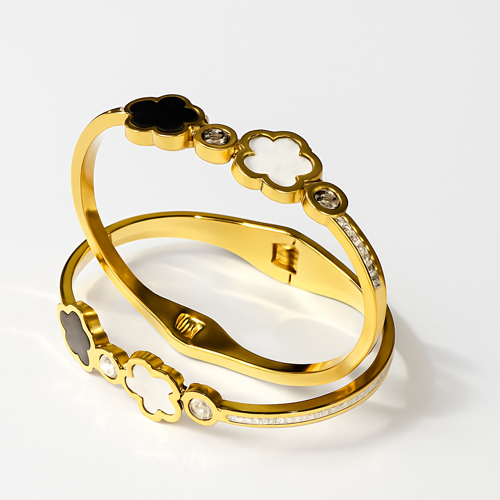 Luxury Gold Clover & Crystal Bracelet