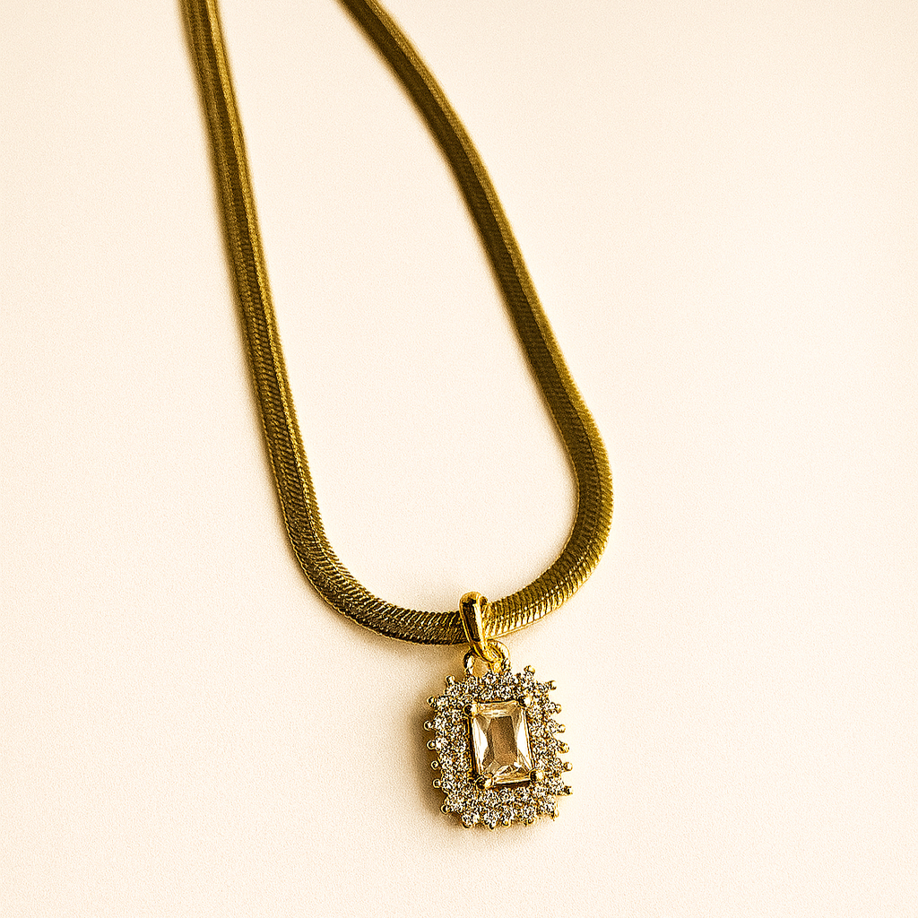 Regal Radiance Pendant Necklace- CZ Halo Charm